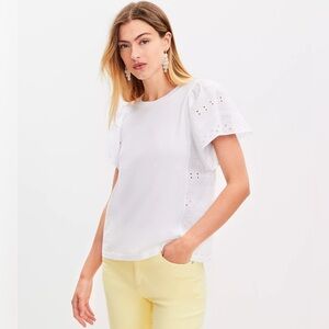 NEW Loft eyelet flutter sleeve top white